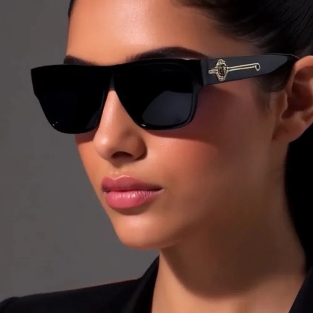 Black Square Sunglasses Women UV400 Shades Luxury Outfit Driving Hip Hop Elegant